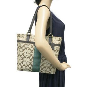 Coach Signature Stripe Canvas Beige Tote Bag